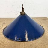 Industrial British Blue Enamel Factory Pendant Lamp, 1950s
