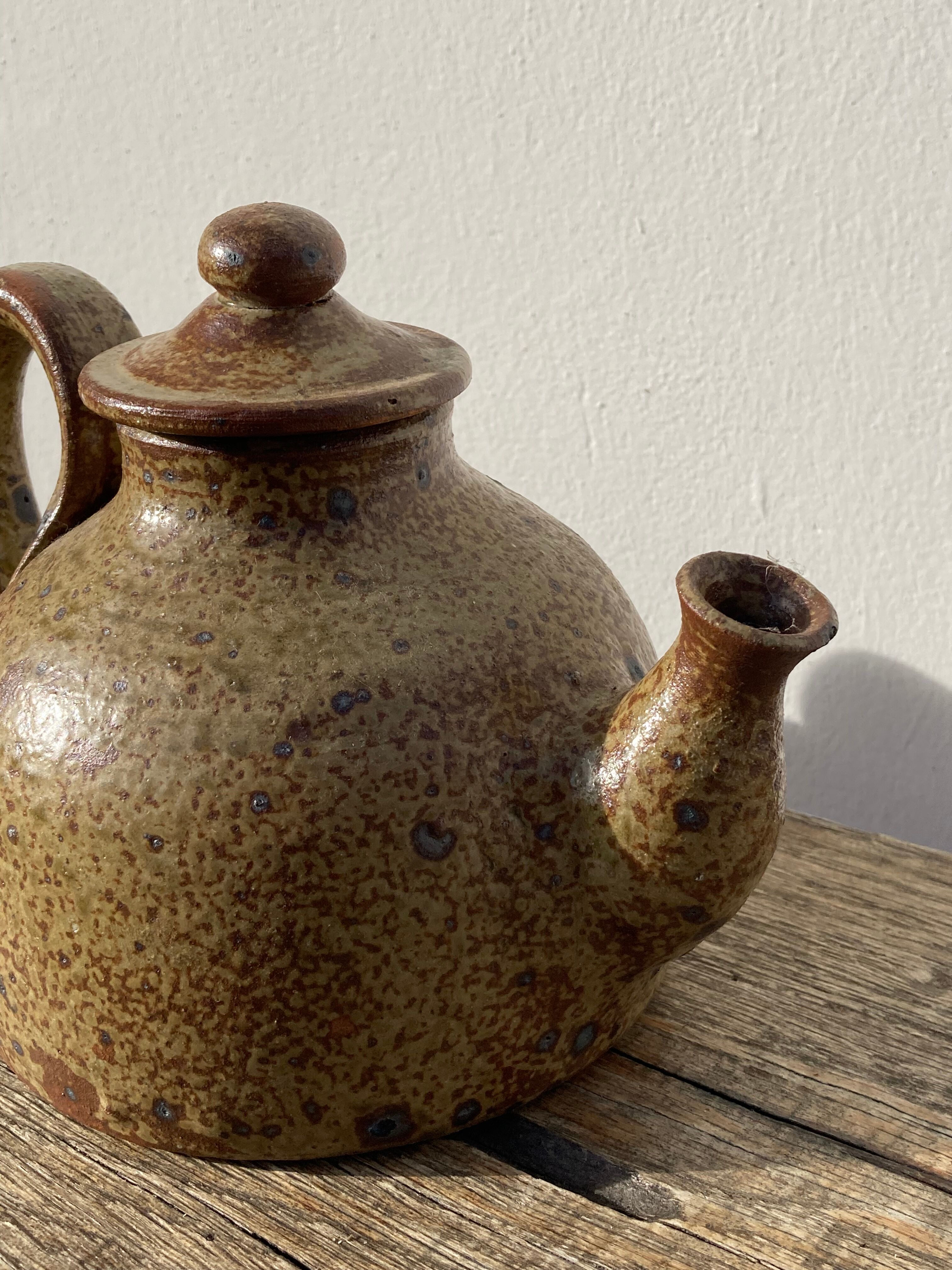Breton stoneware teapot / vintage glazed ceramic pottery