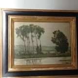 Signed lake landscape painting