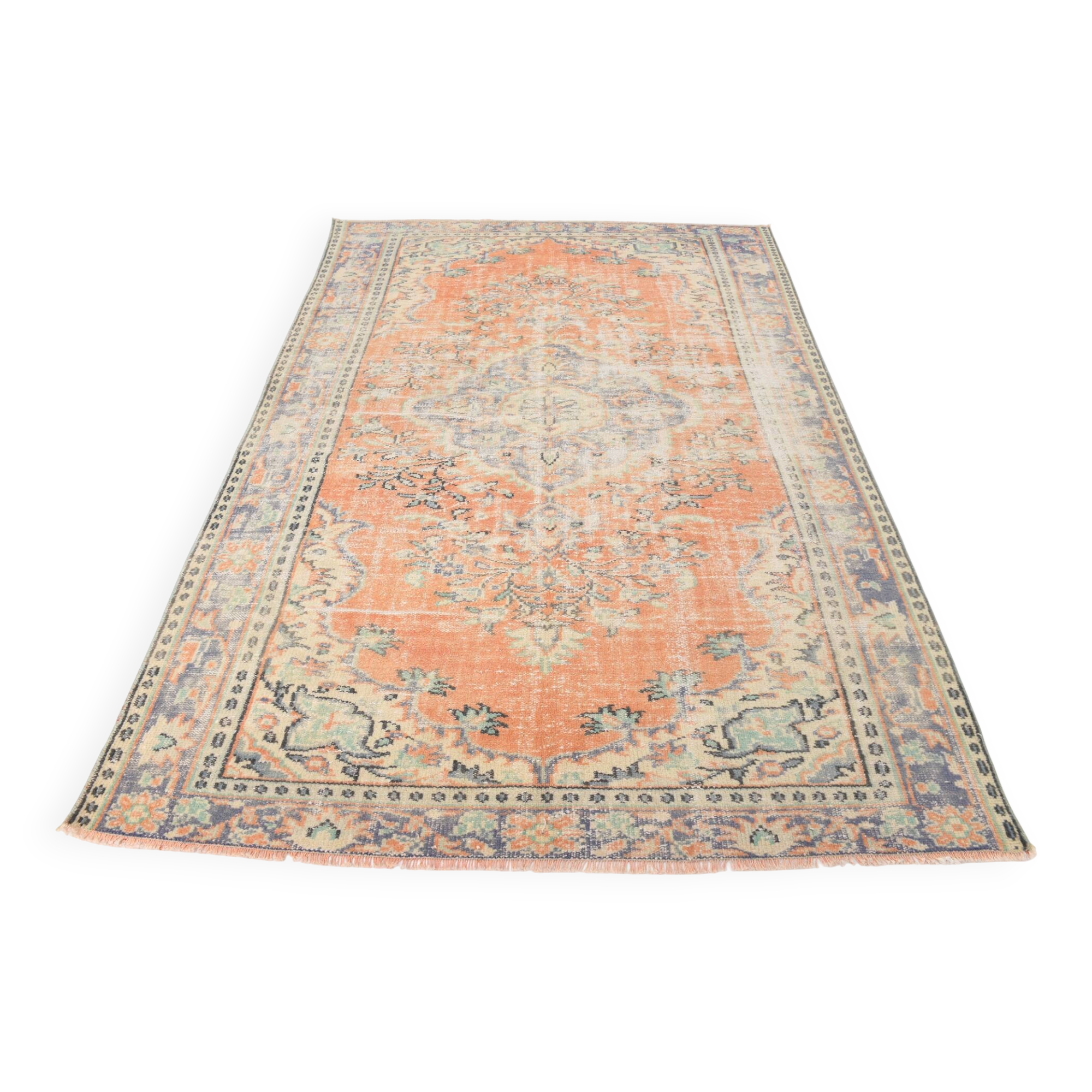 Apricot Tones Pastel Handwoven Turkish Vintage Carpet Rug, 177x273 Cm
