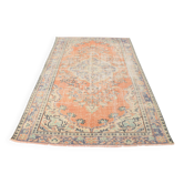 Apricot Tones Pastel Handwoven Turkish Vintage Carpet Rug, 177x273 Cm