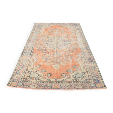 Apricot Tones Pastel Handwoven Turkish Vintage Carpet Rug, 177x273 Cm