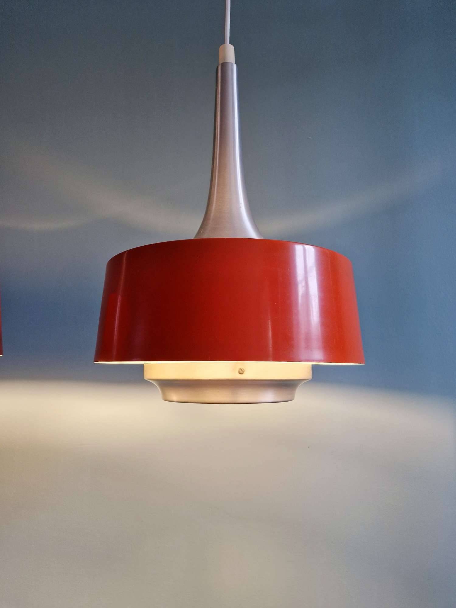 Pair of Scandinavian brushed aluminium pendants, 1960s