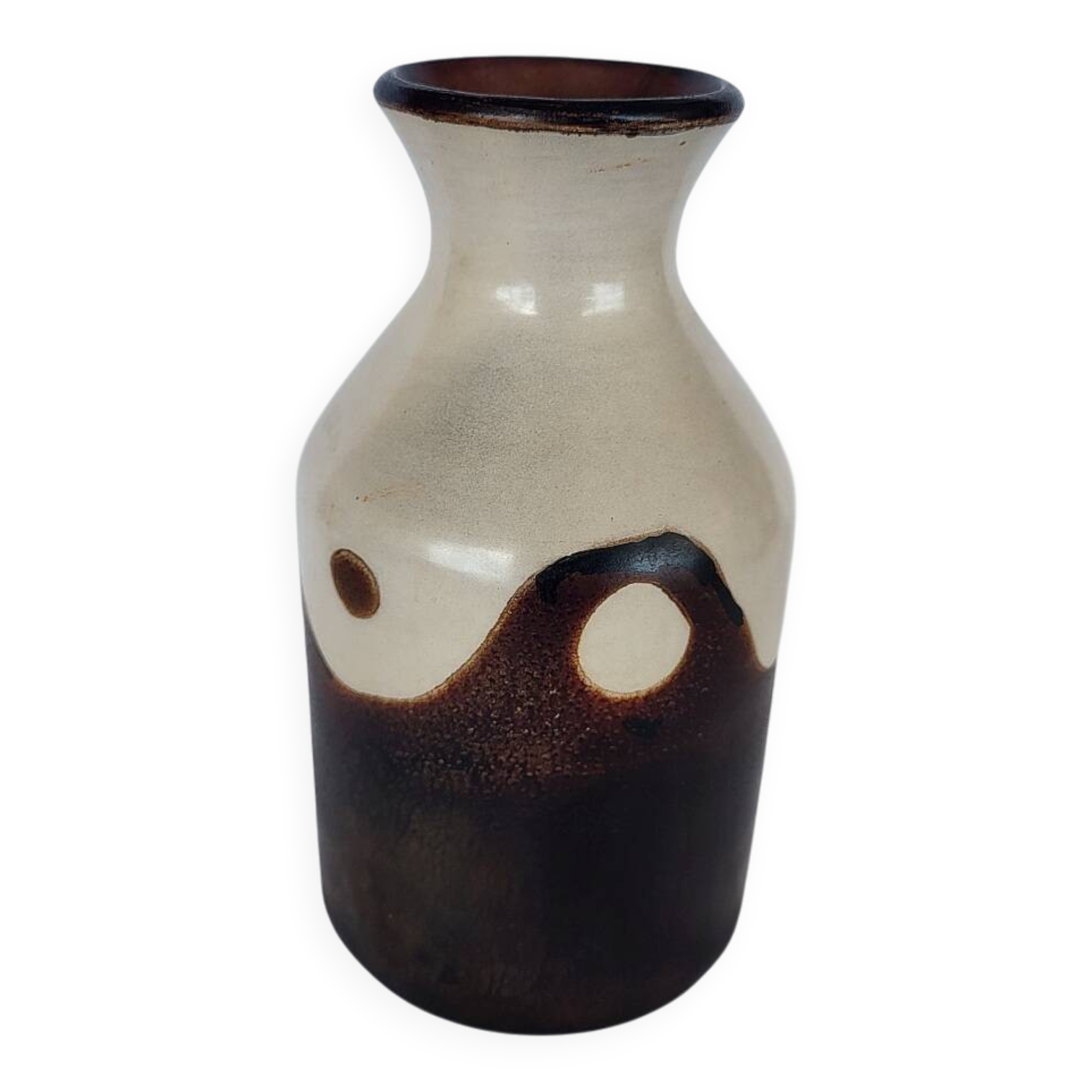 Peruvian Chulucanas Ceramic Vase Brown Beige Signed Vintage