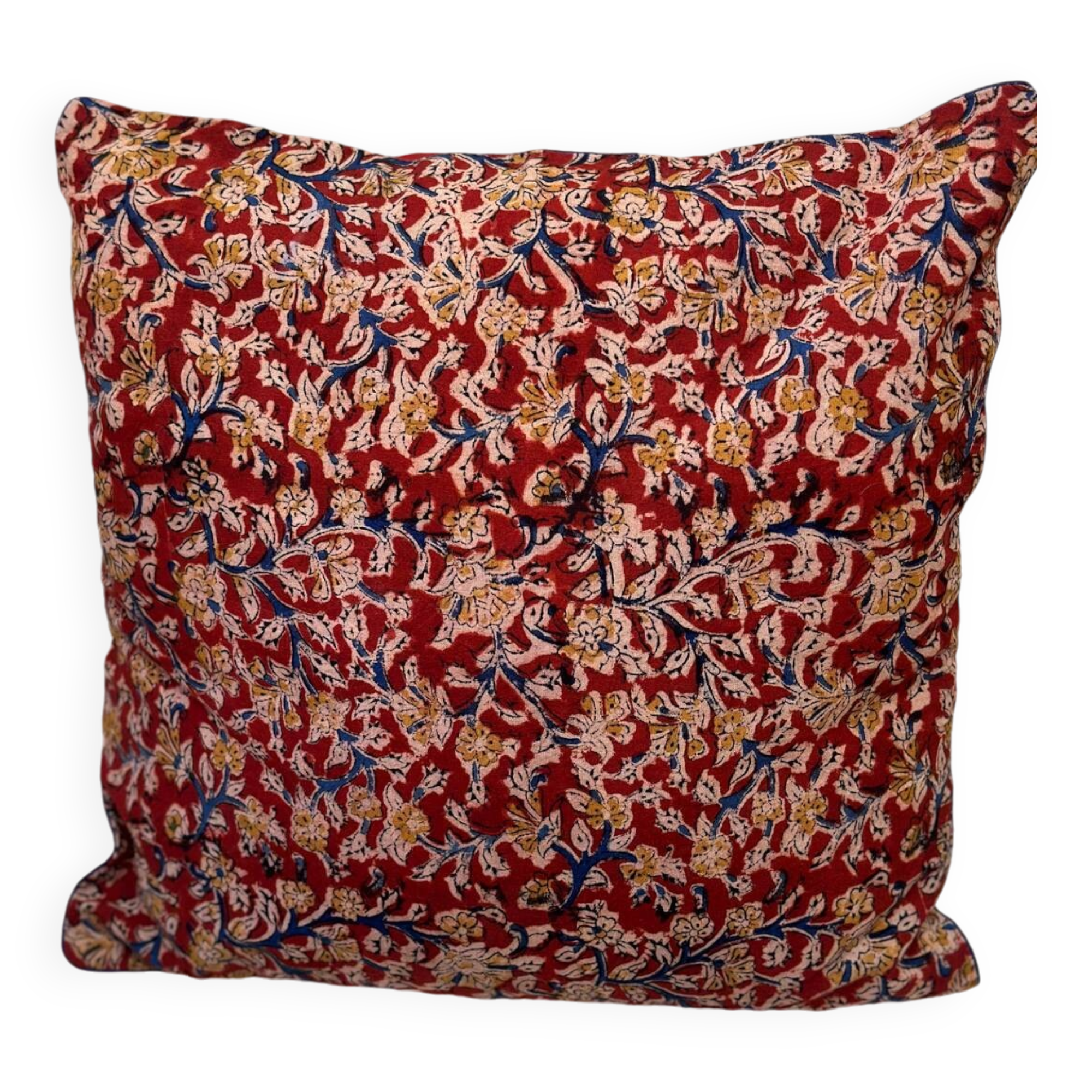 Indian blockprint cushion cover in burgundy red cotton