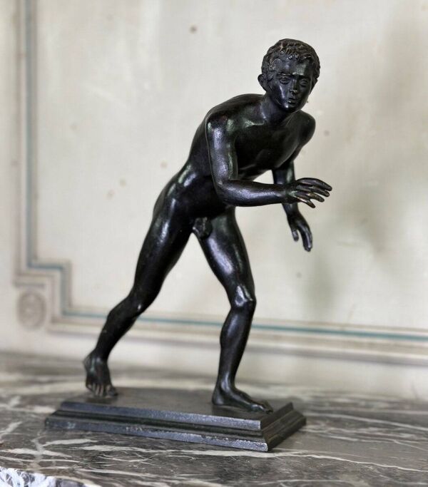Bronze Grand Tour, un des deux coureurs de la Villa des Papyri, patine noire vers 1880