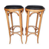 Paire 2 tabourets bistrot bar bois courbé st art deco