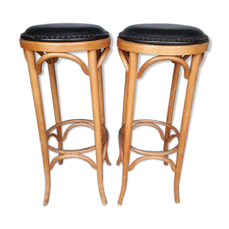 Pair 2 bistro stools bar curved wood st art deco