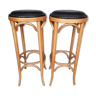 Pair 2 bistro stools bar curved wood st art deco