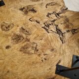 Tripod coffee table in natural solid elm magnifying glass