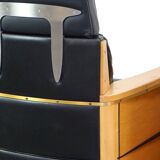 Unique Set of Exceptional Black Leather Schuitema Armchairs with Wood Made for Holland America
