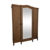 Large wardrobe with large painted and patinated beveled mirror
