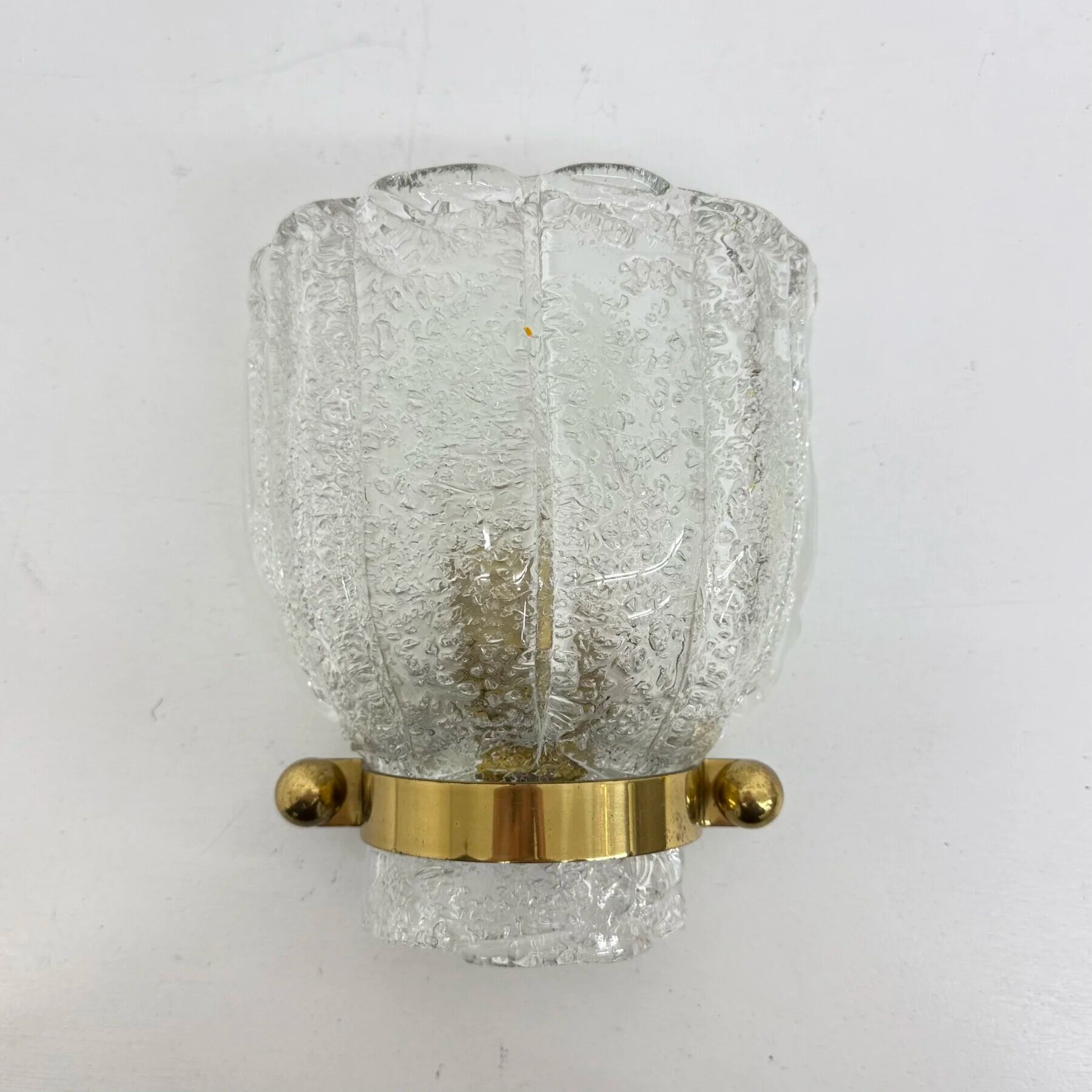 Vintage Hillebrand wall lamp ice glass with brass, 1970s Germany