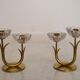 Pair of Scandinavian candlesticks made of brass and glass