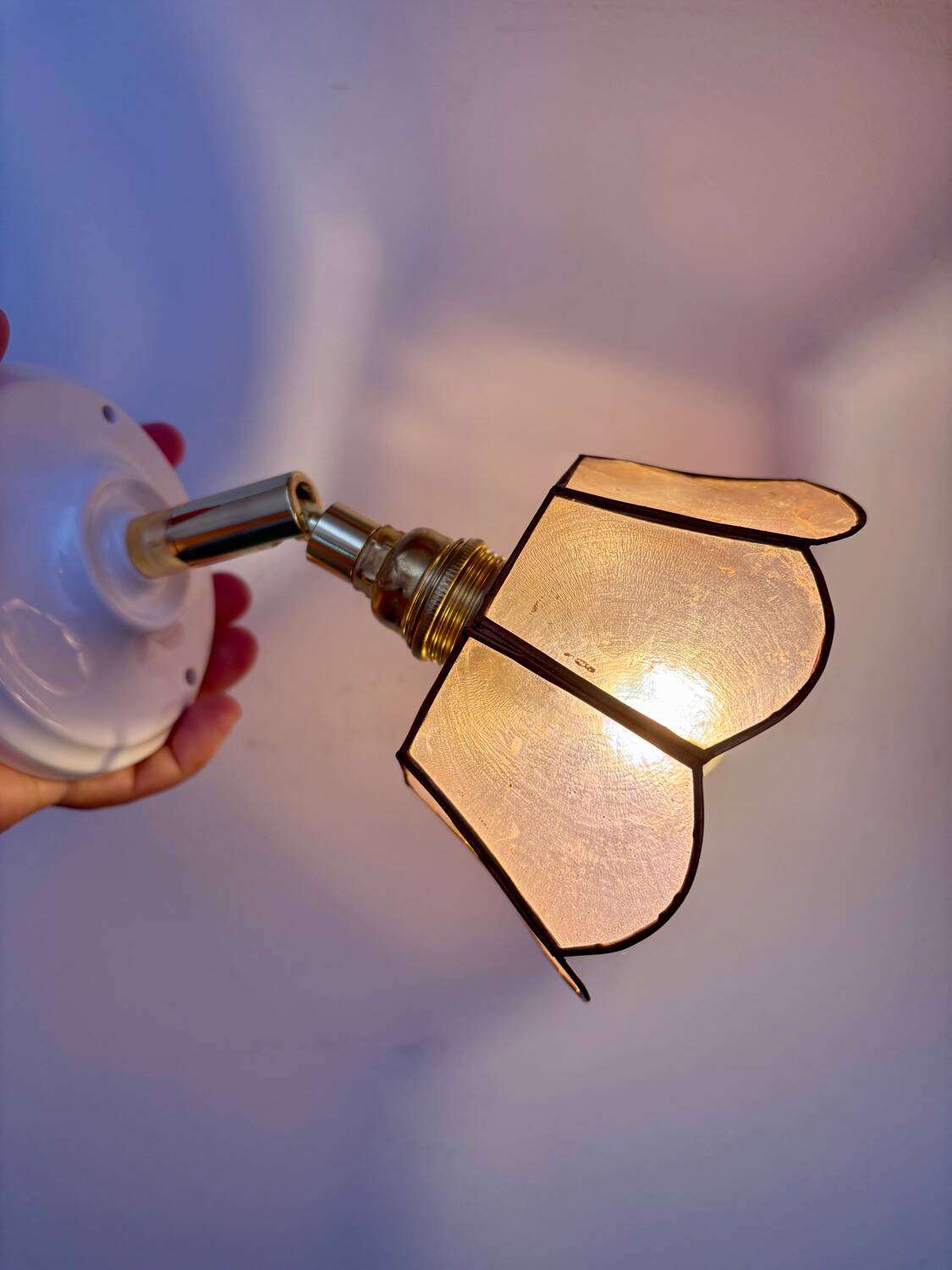 Vintage mother-of-pearl and brass wall lamp with lampshade
