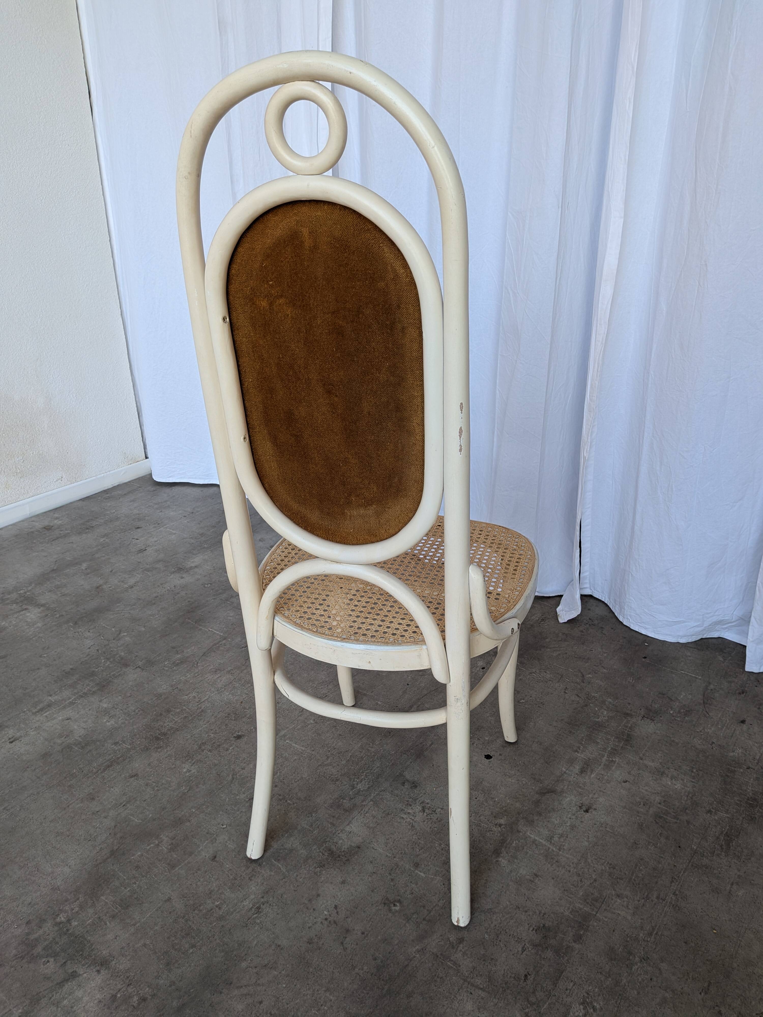 Vintage Thonet Bentwood Dining Chair: Cane Seat, Yellow Fabric Back