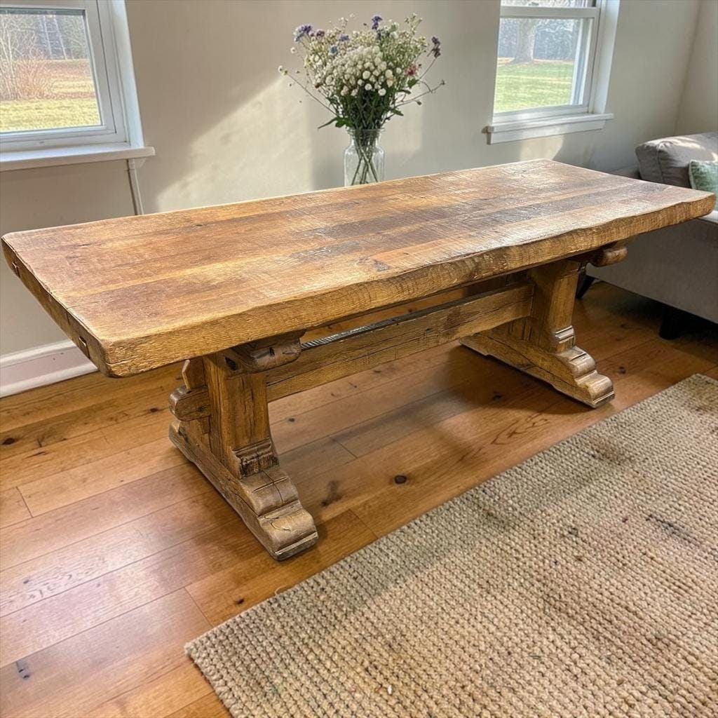 XL vintage brutalist wooden dining table