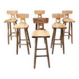 Vintage brutalist bar stools, set of 6 - 1960s