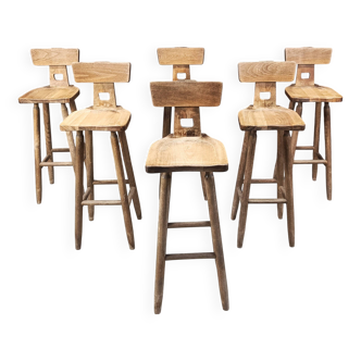Vintage brutalist bar stools, set of 6 - 1960s