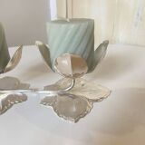 Set of 2 Silver Candle Holders - Tulip Shape on Vine Leaf