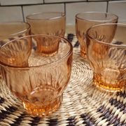Lot de 5 verres à eau en verre rose vintage