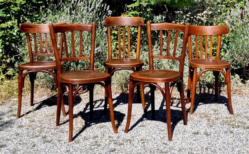 Mix 5 bistro chairs including Baumann 30s
