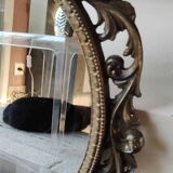 Ancien Miroir ovale Brevettato, style Baroque/Rococo. En bronze à patine dorée. Dim 34 x 25,5 cm