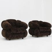 Vintage Italian armchairs brown velvet  1970s , set of 2