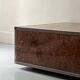 Square coffee table in metal and elm burl in the style of Willy Rizzo, 1970