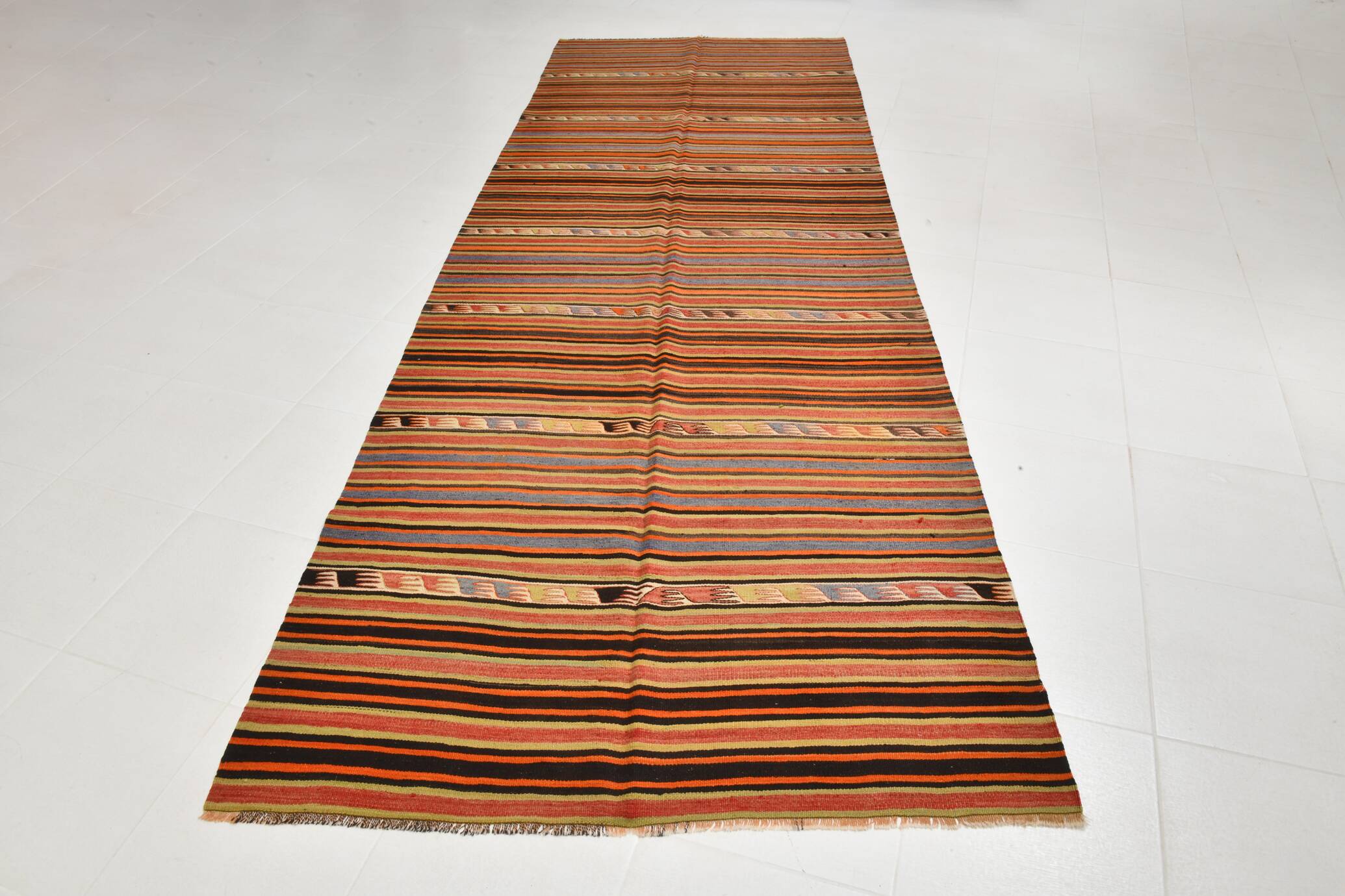 5x14 Kilim Runner Rug, 145x410Cm Pumpkin Orange Runner