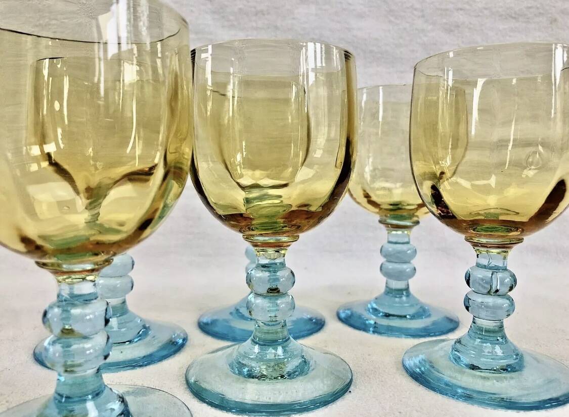 6 old two-tone George Sand wine glasses