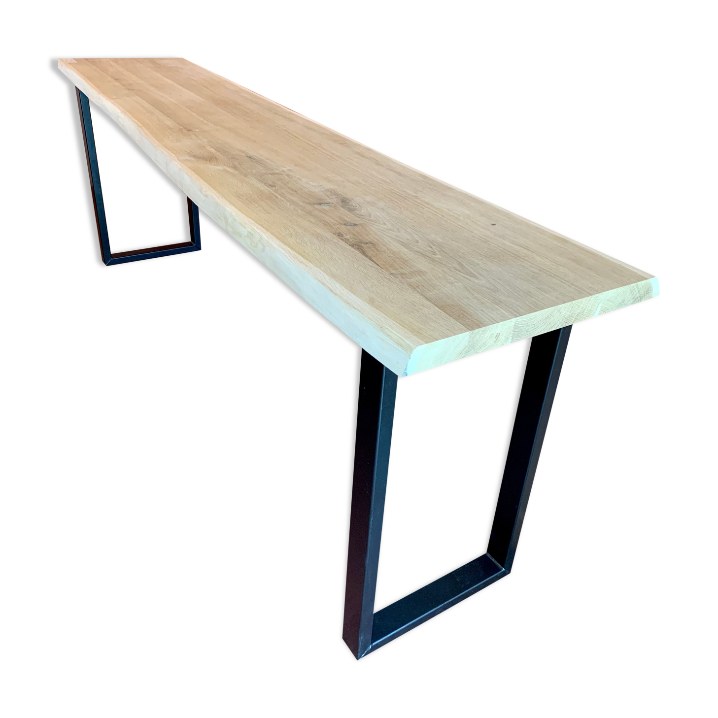 Console 3m x 50 cm solid oak and metal feet in U
