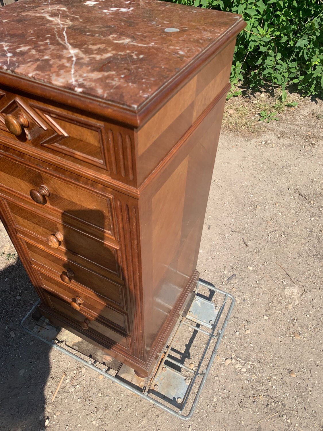 High bedside table in wood and marble around 1900