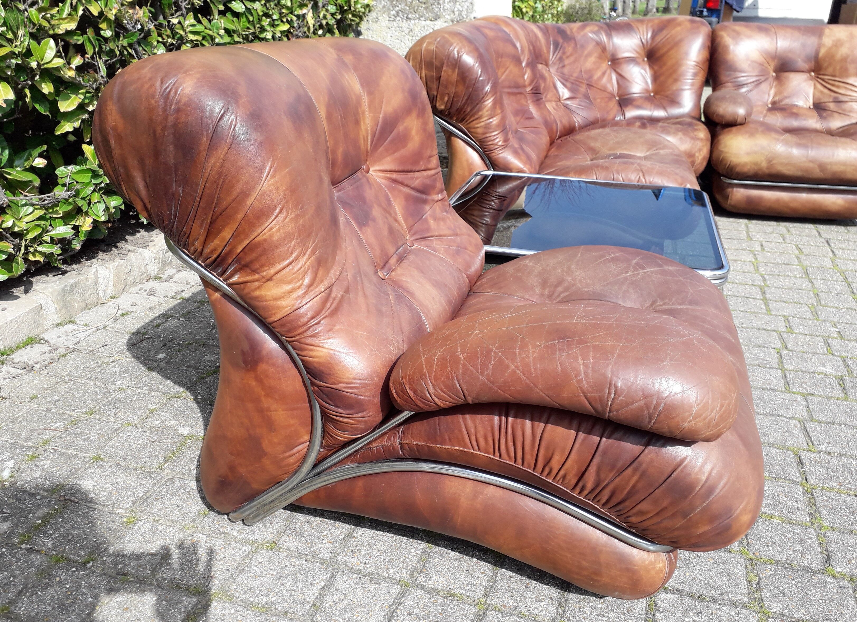 full leather sofa IPE spa Italian design 70s