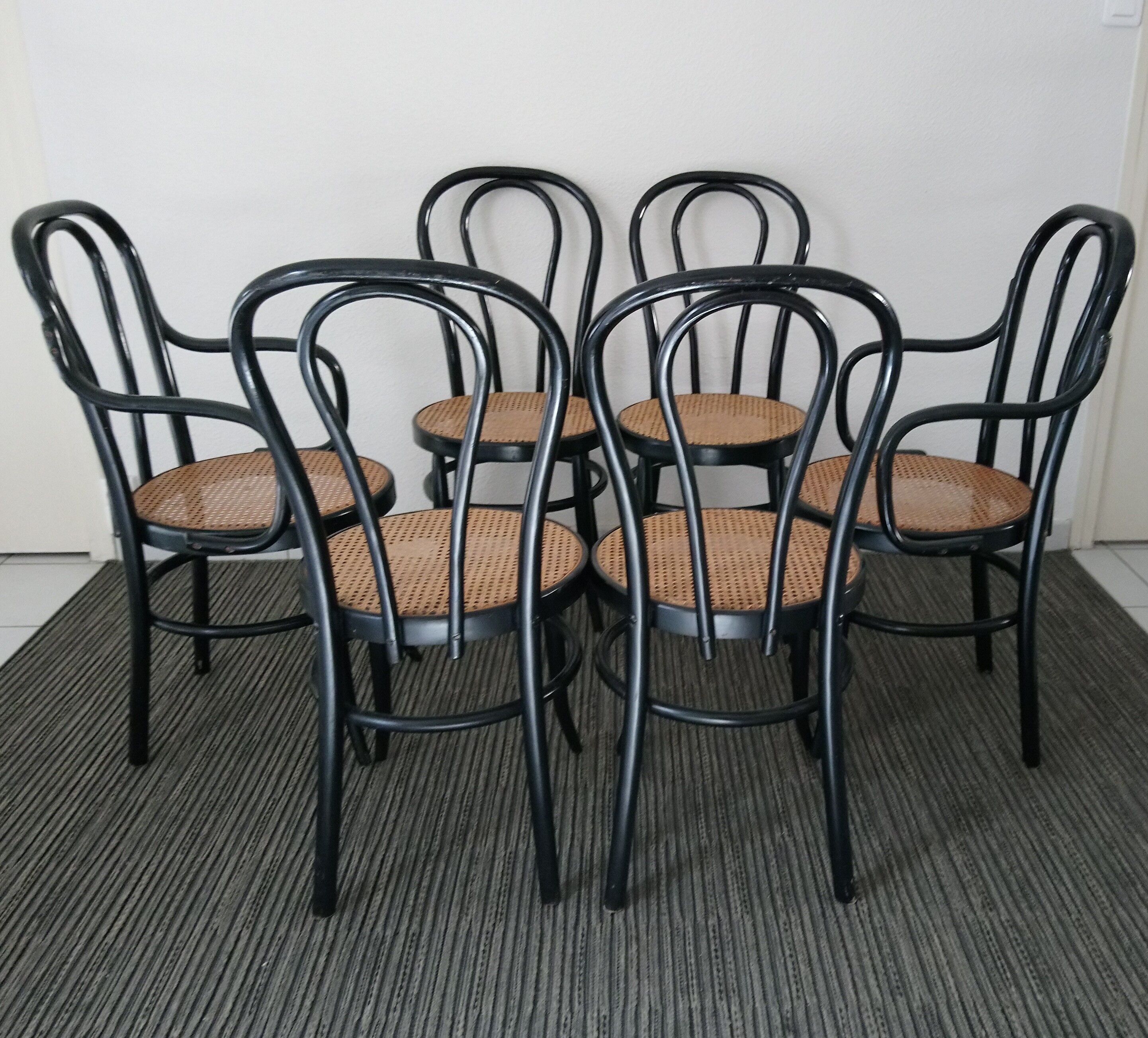 Set of 6 chairs 70s canned black bars