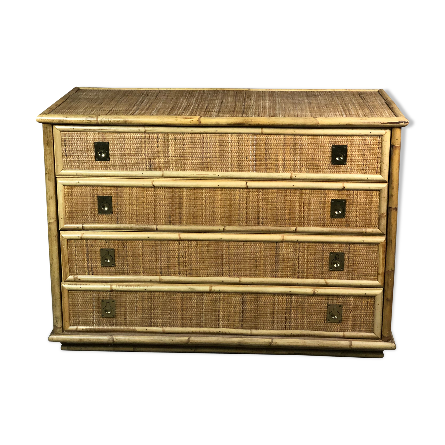 Vintage Italian dresser by Dal Vera in rattan and bamboo 1960'S