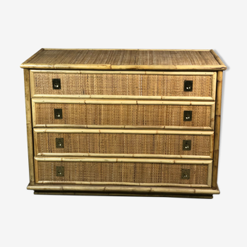 Vintage Italian dresser by Dal Vera in rattan and bamboo 1960'S
