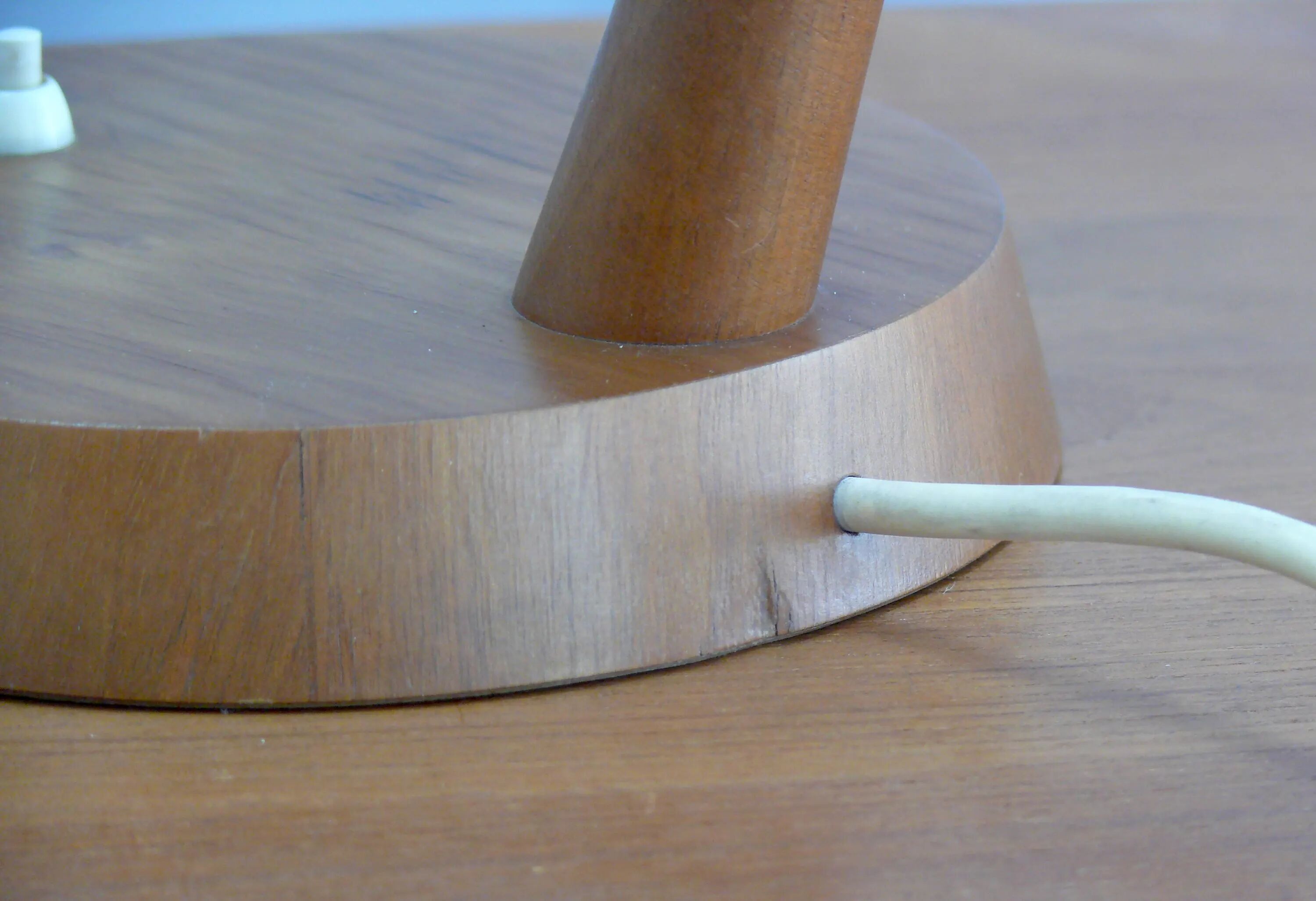 Mid Century Table Lamp by Temde, - Wood, Textile Shade
