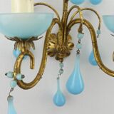 Pair of vintage wall lamps Murano blue opaline tassels