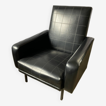 Fauteuil skaï noir années 50-60