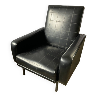 Fauteuil skaï noir années 50-60