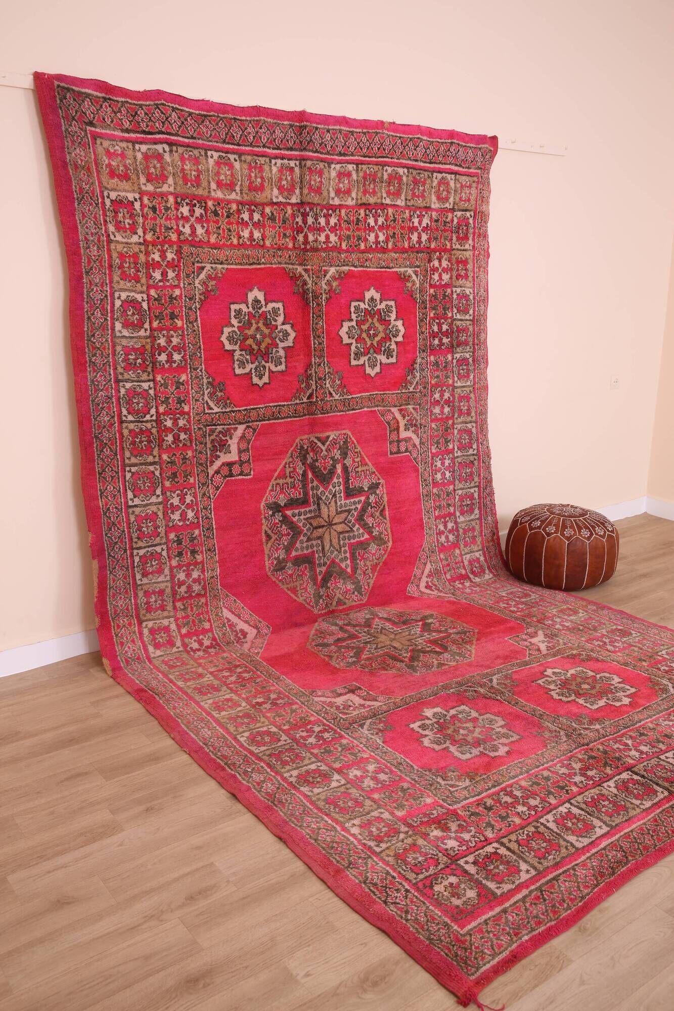 Pink Vintage Moroccan Rug 208 x 384 cm, Berber Wool Rug Handmade, Boho Rug