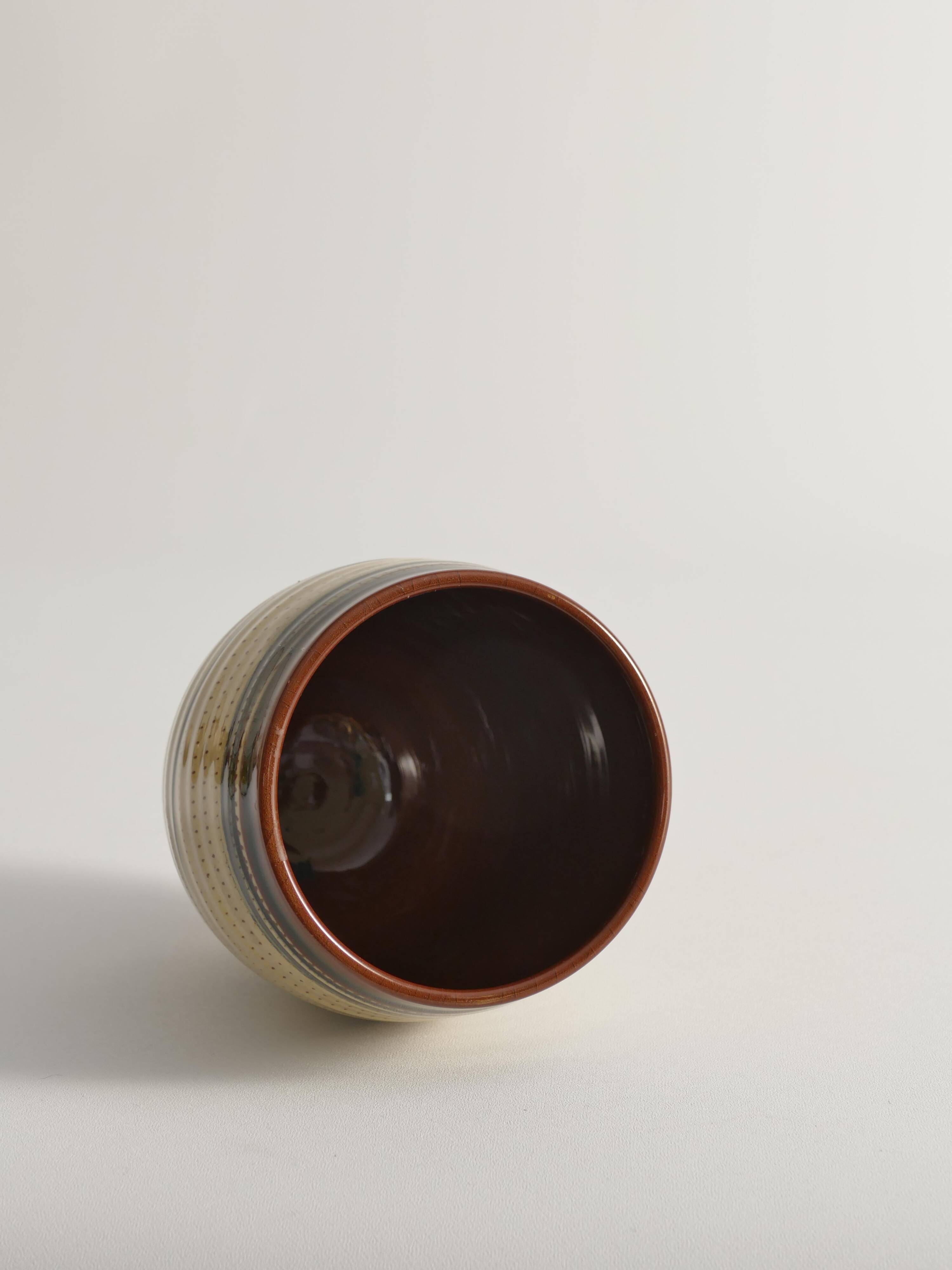 Hand-Painted Earthenware Vase with Creme and Black Graphic Decor, Sweden