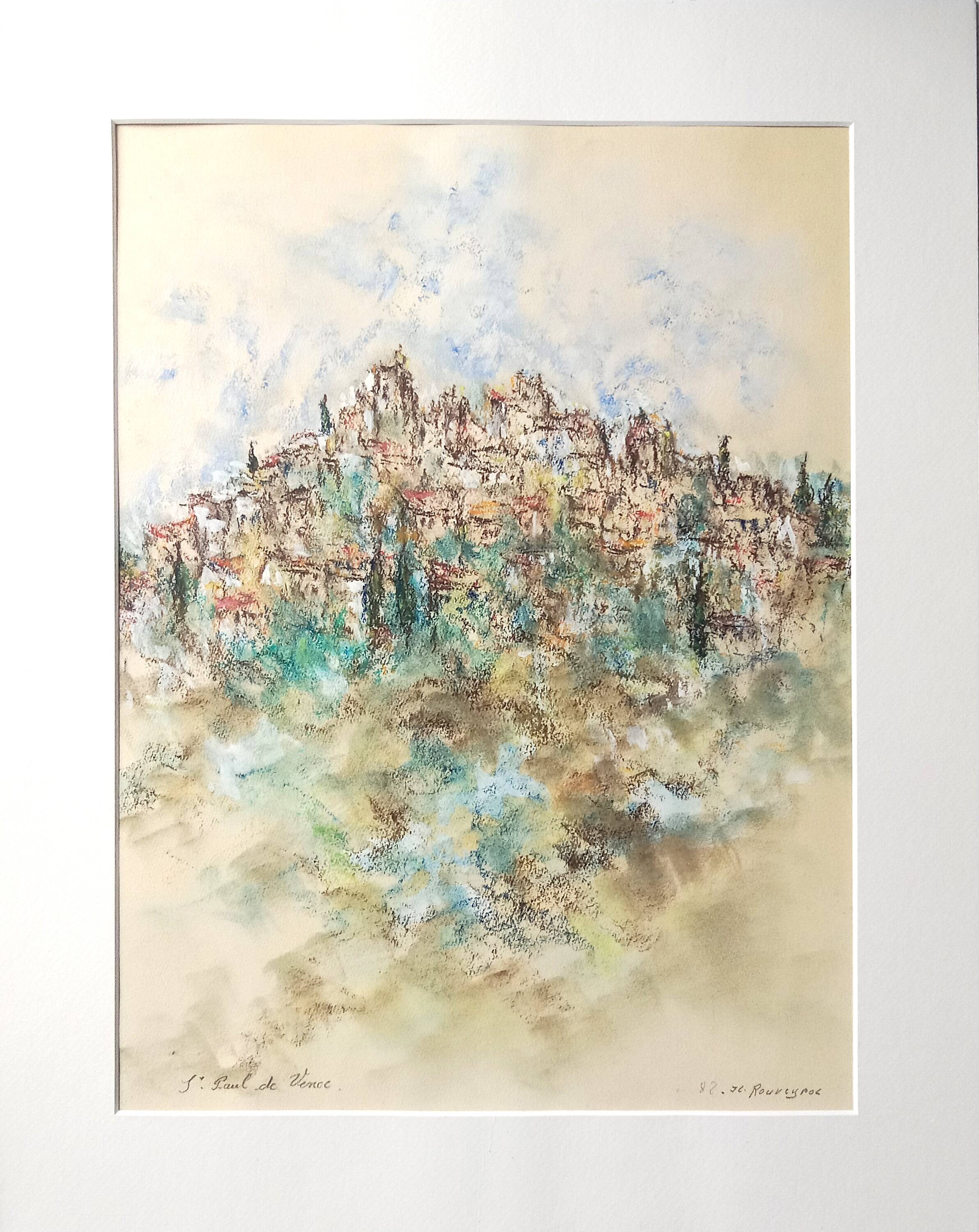 Saint Paul De Vence Original pastel signed 1982 Framed
