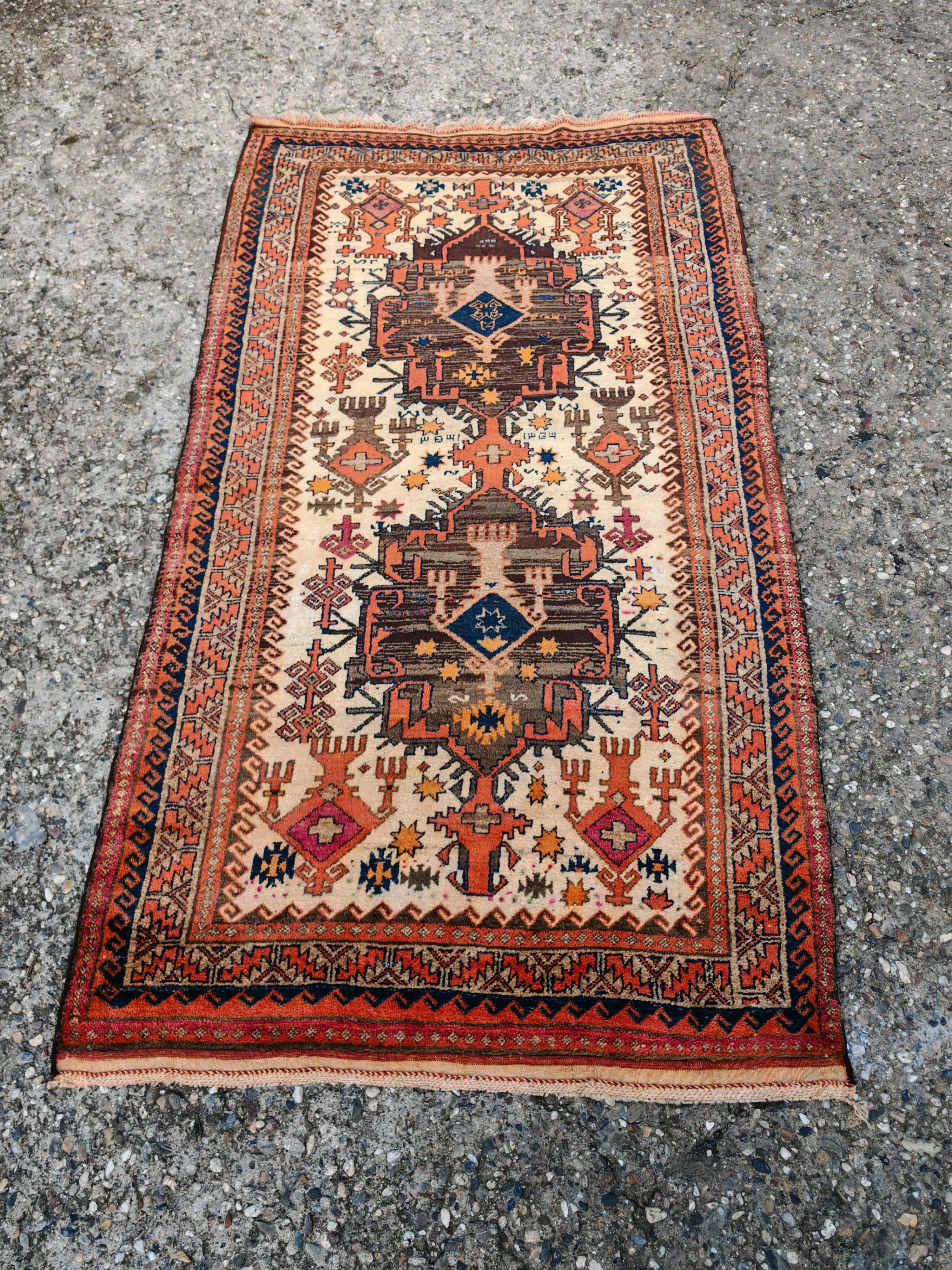 Vintage Afghan Balouch rug, hand-knotted, 100% wool, 1934