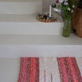 Handmade recycled cotton rug - Coral and ecru