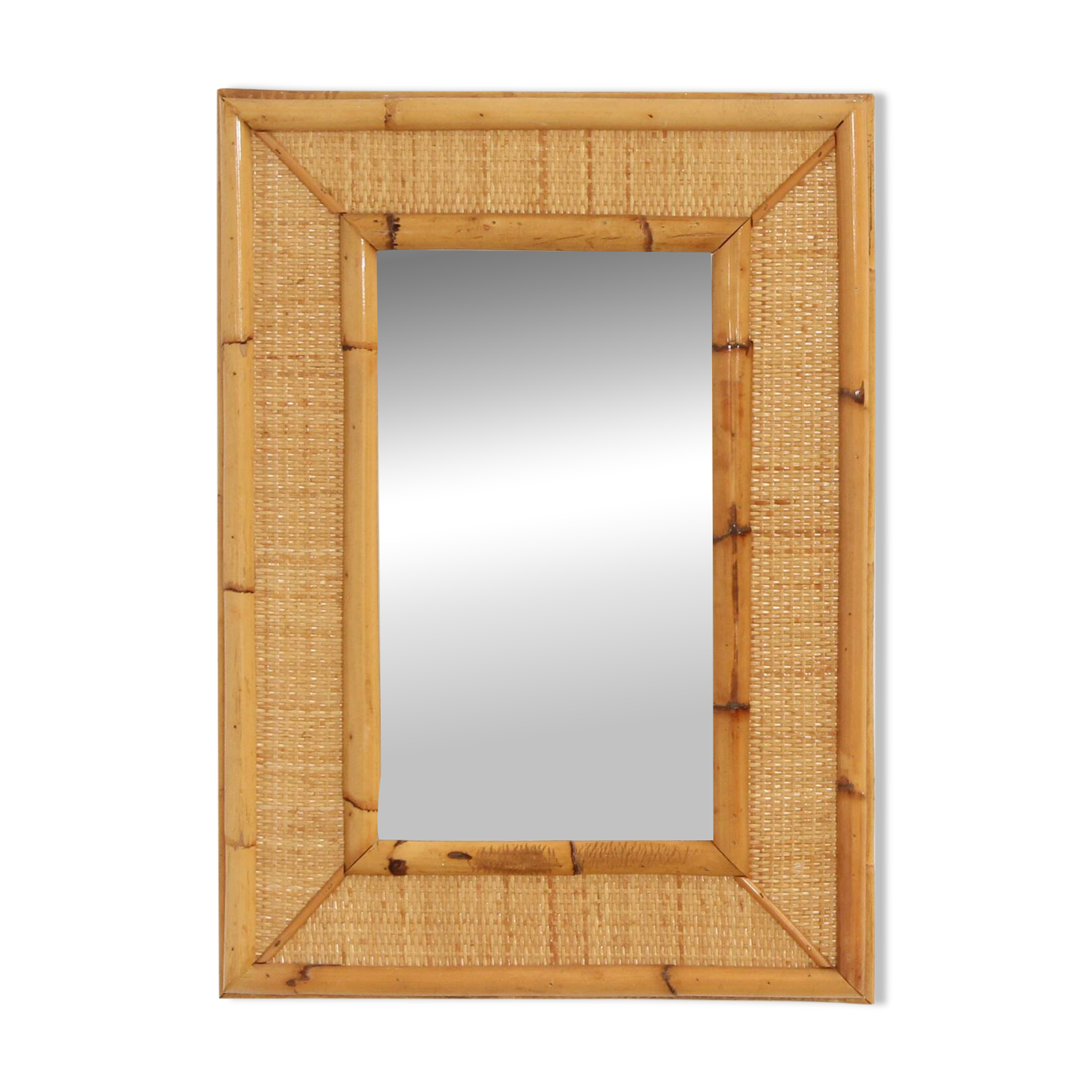 1970s wall mirror in rattan and cane, Spain