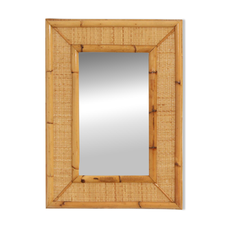 1970s wall mirror in rattan and cane, Spain
