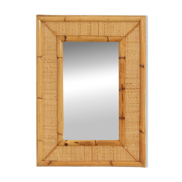 Miroir mural en rotin et canne des années 1970's, Espagne