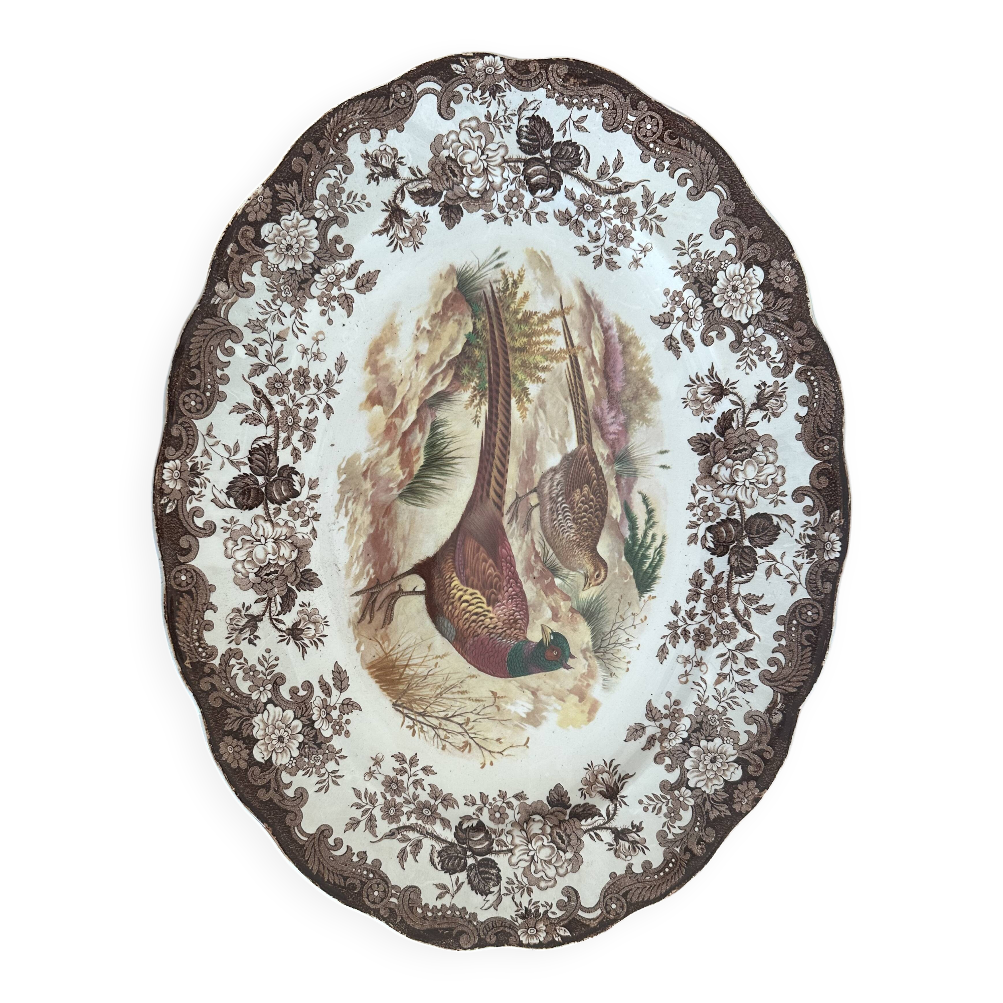 Large antique English plate Palissy - Worcester Game Series - Pheasants